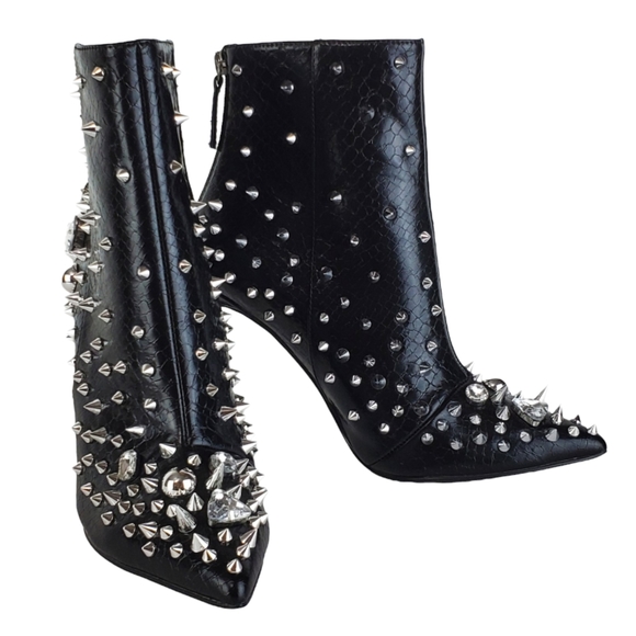 New Steve madden viceroy studded gems pointed toe stiletto heel boots black - Picture 6 of 16